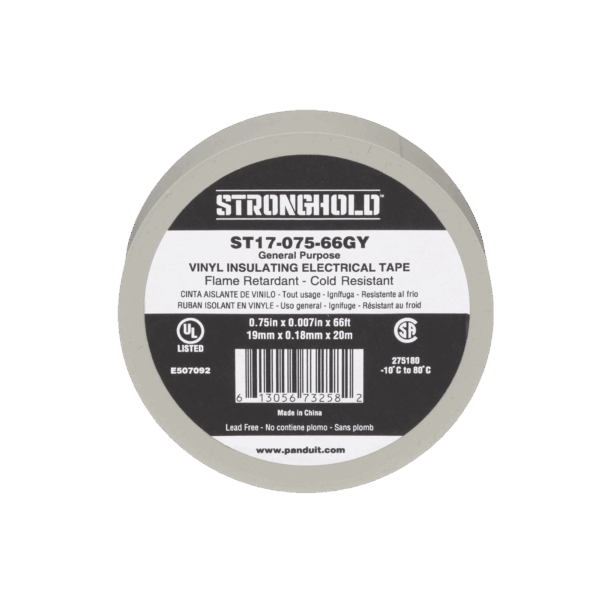 Cinta Eléctrica STRONGHOLD para Aislar, de PVC, Uso General Reparación y Mantenimiento, Grosor de 0.18mm (7 mil), Ancho de 19mm, y 20.12m de Largo, Color Gris