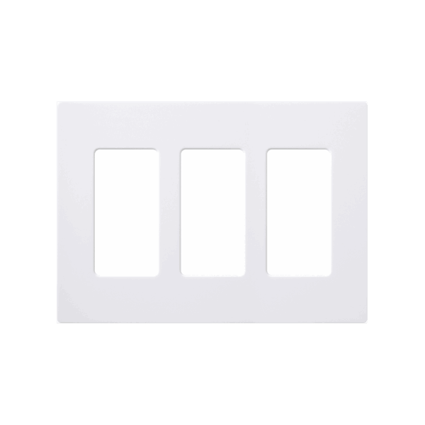 Placa de pared 3 espacios, color blanco, para atenuador (dimmer), switch ó control remoto PICO inalámbrico.