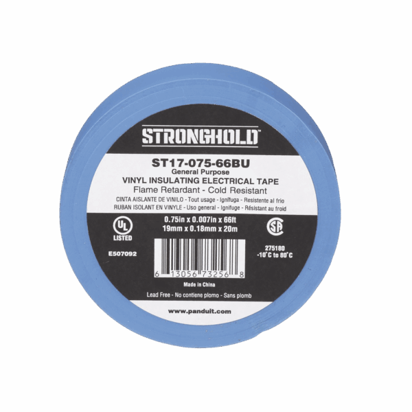 Cinta Eléctrica STRONGHOLD para Aislar, de PVC, Uso General Reparación y Mantenimiento, Grosor de 0.18mm (7 mil), Ancho de 19mm, y 20.12m de Largo, Color Azul
