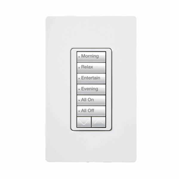 (RadioRA2) Teclado seetouch 6 botones, 2 botones subir/bajar, programe escenas diferentes en cada botón.