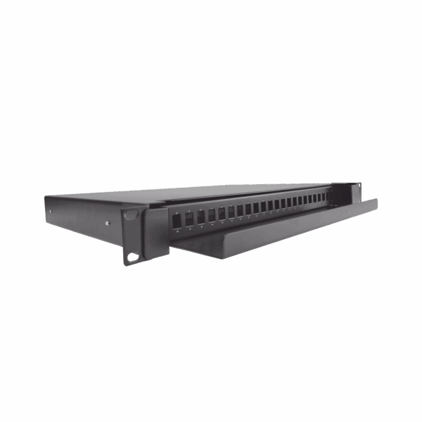 Distribuidor de Fibra Óptica deslizable, vacío, 19in, acepta 24 adaptadores "LC Duplex" o "LC Simplex" o 24 "SC" Simplex, 1U