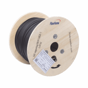 Carrete de 1 km de Fibra Óptica Aérea Mini Figura 8 G.657A2 tipo Drop, Monomodo de 1 Hilo (unifibra), Color Negro, Span 80