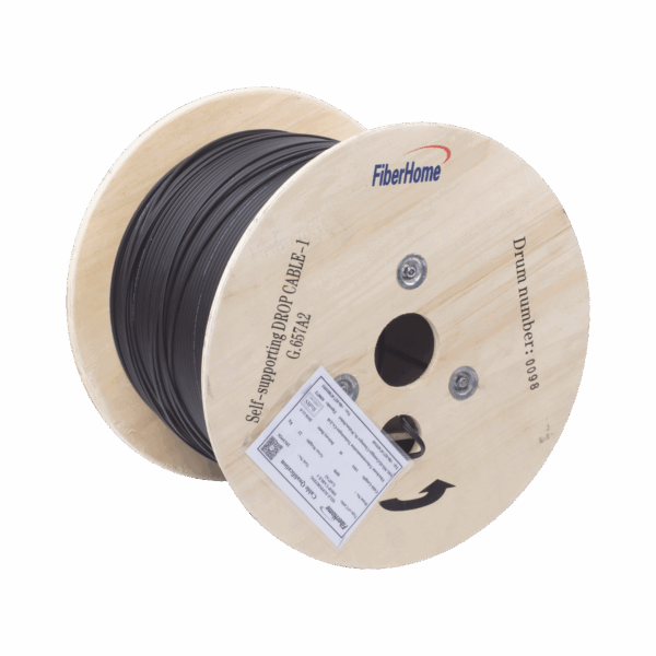 Carrete de 1 km de Fibra Óptica Aérea Mini Figura 8 G.657A2 tipo Drop, Monomodo de 1 Hilo (unifibra), Color Negro, Span 80