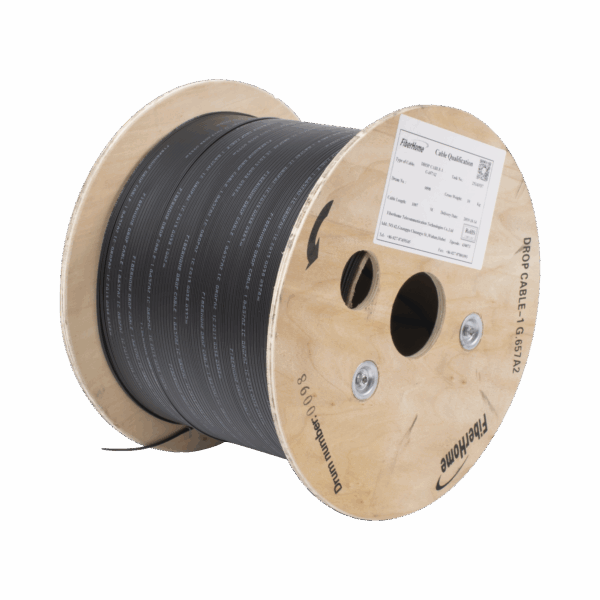 Carrete de 1 km de Fibra Óptica Drop, Interior/Exterior G.657A2 Monomodo de 1 hilo (unifibra), Dieléctrica, Forro Negro