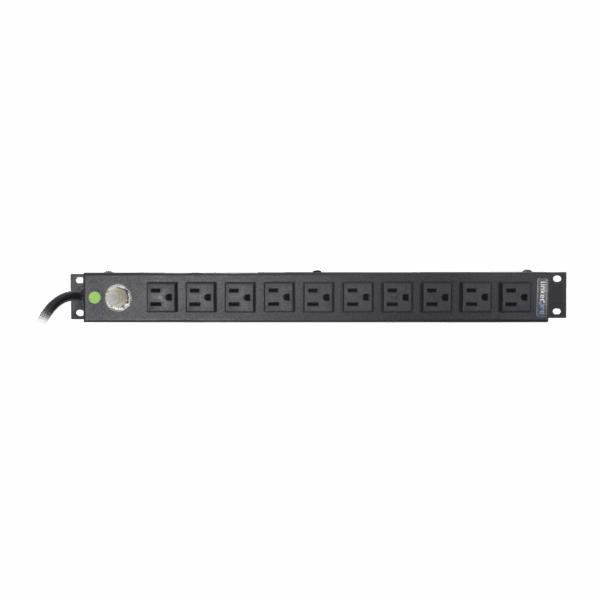 Tomacorriente Horizontal (PDU) de 10 Contactos (NEMA 5-15R) Rack 19" 1UR. Voltaje Entrada/Salida: 120Vca/15A