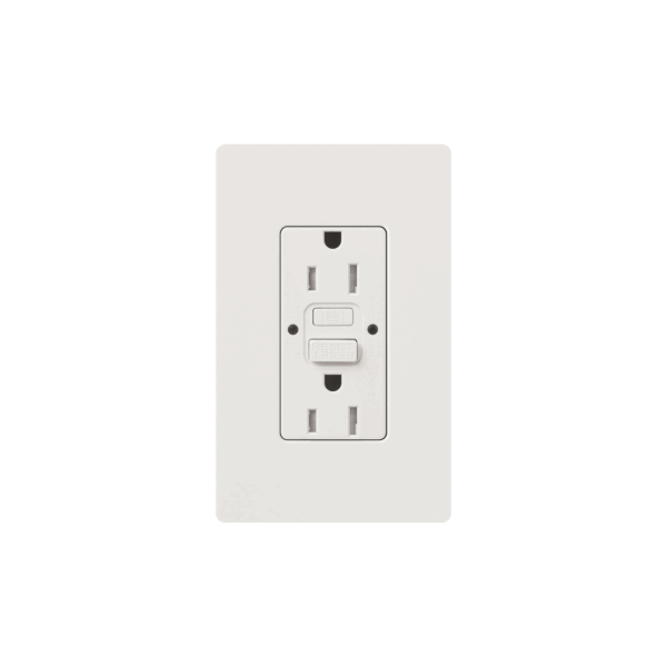 Tomacorriente 125V 15A resistente a manipulaciones, color blanco.