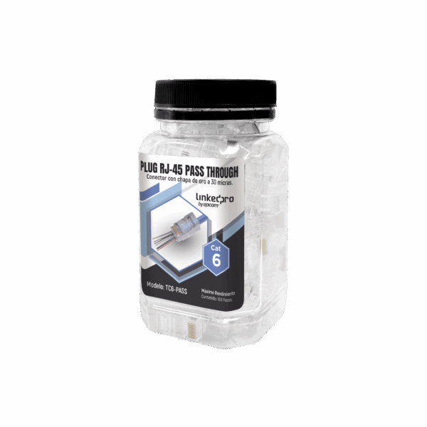Bote con 100 Plugs Pass through RJ45 Cat6 sin blindaje, chapado de oro a 30 micras para durabilidad extrema