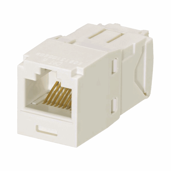 Conector Jack RJ45 Estilo TG, Mini-Com, Categoría 6, de 8 posiciones y 8 cables, Color Blanco Mate