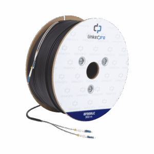 Carrete de Fibra Óptica Monomodo con conectores LC-LC Duplex, Reforzada con Kevlar, de 300 metros, Para instalaciones subterráneas por tubería