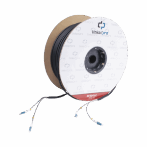 Carrete de Fibra Óptica Monomodo con conectores LC-LC Duplex, Reforzada con Kevlar, de 200 metros, Para instalaciones subterráneas por tubería