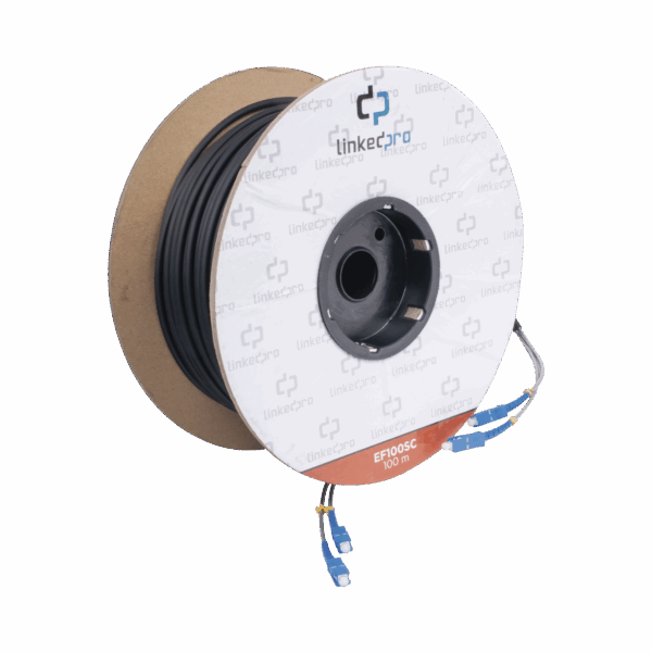 Carrete de Fibra Óptica Monomodo con Conectores SC-SC Duplex, Reforzada con Kevlar, de 100 metros