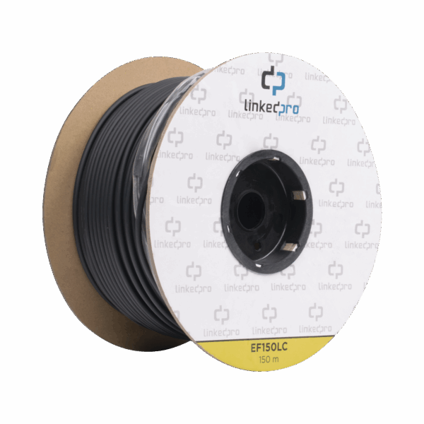 Carrete de Fibra Óptica Monomodo con conectores LC-LC Duplex, Reforzada con Kevlar, de 150 metros, Para instalaciones subterráneas por tubería
