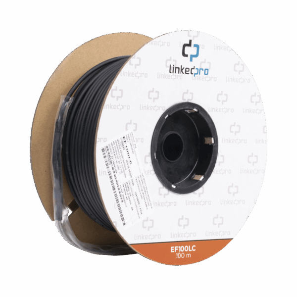 Carrete de Fibra Óptica Monomodo con Conectores LC-LC Duplex, Reforzada con Kevlar, de 100 metros, Para instalaciones subterráneas por tubería