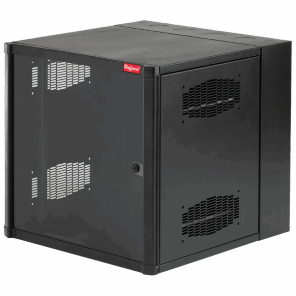 Gabinete AccessPlus de Montaje en Pared de 19in, Rieles Numerados y Roscados #10-32, Puerta con Ventana de Seguridad, 600 mm de Ancho, 762 mm de Profundidad, 12 UR, Color Negro