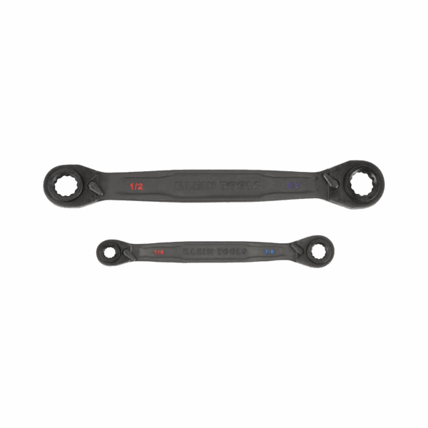 Juego de 2 llaves Estriadas de Matraca 4 en 1 con 8 Medidas Inglesas 1/2-5/8", 3/4-9/16", 1/4-3/8", 7/16-5/16"