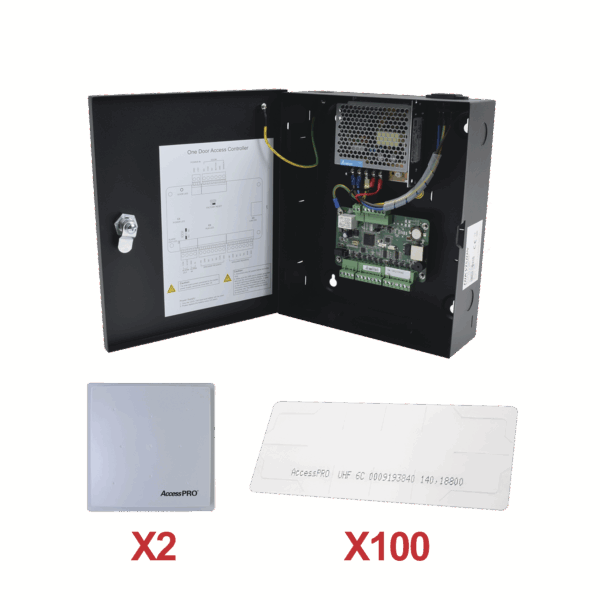 Kit para automatizar 2 ACCESOS VEHICULARES con STICKERS en Parabrisas de vehiculos / Incluye Panel, 2 lectores y 100 stickers / Software IVMS4200 incluido