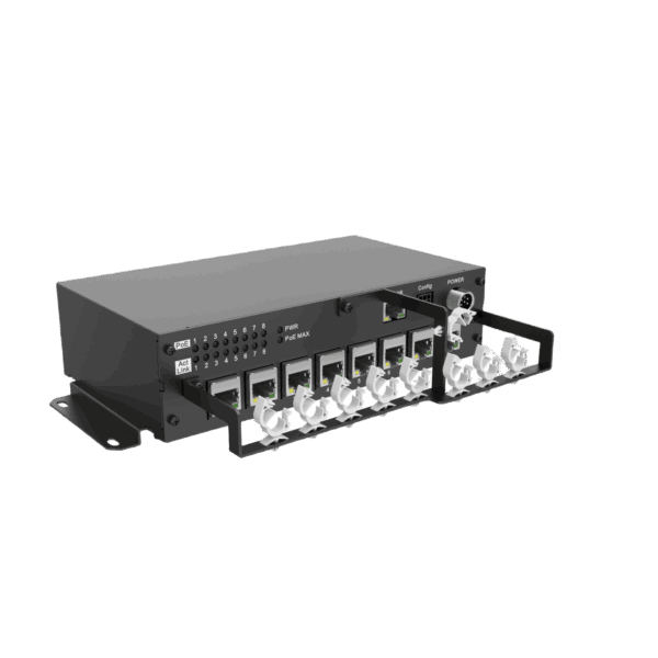 Switch PoE conexión RJ45 compatible con soluciones móviles.