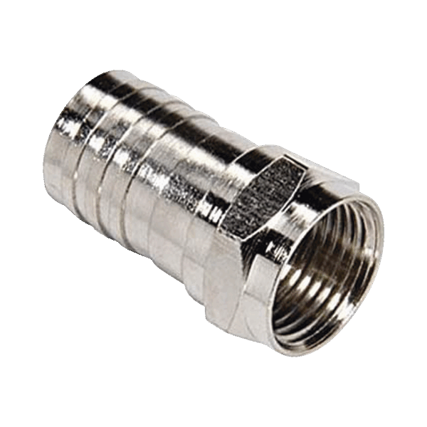 Conector F Macho, Plegable de Doble Blindaje para cable RG-6, Cuerpo de Bronce Niquelado.