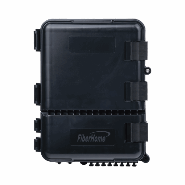 Caja de Distribución de Fibra Óptica para 24 Empalmes, con 8 acopladores SC/APC simplex, Exterior IP55, Color Negro