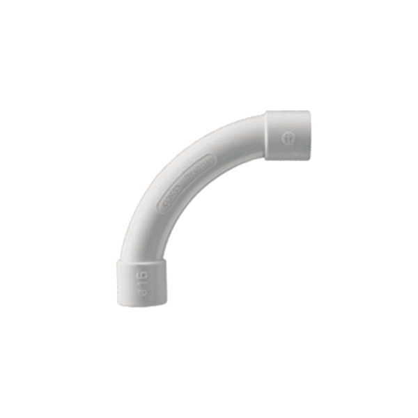 Curva de radio estrecho para tubería rígida, recomendado para cables de datos, PVC Auto-extinguible, de 40 mm