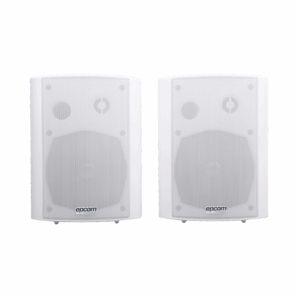 Altavoces Amplificada de Montaje en Pared 5"+1.5" | RMS 20W@8ohms y Pasivo 20W | Material ABS | Reja Metálica | Bracket de Metal | Color Blanco