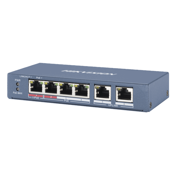 Switch PoE+ / No Administrable / 3 Puertos 10/100 Mbps 802.3 af/at (30 W) + 1 Puerto 10/100 Mbps Hi-PoE (60 W) / 2 Puertos 10/100 Mbps Uplink / Modo Extendido hasta 300 Metros / 60 W
