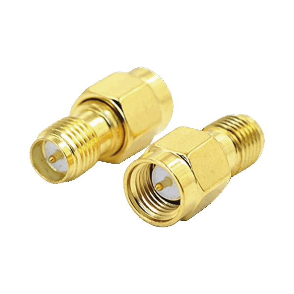 Adaptador de SMA Macho a SMA Hembra Inverso, Oro/ Oro/ Teflón,