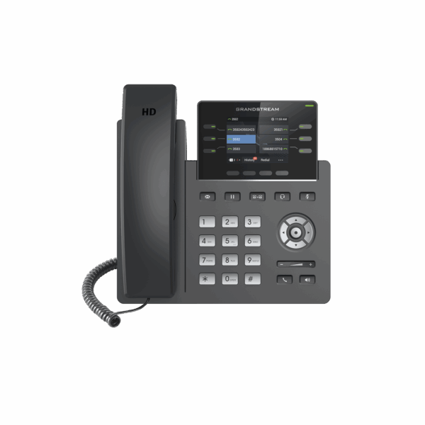 Teléfono IP Grado Operador, 3 líneas SIP con 6 cuentas, puertos Gigabit,PoE,  pantalla a color 2.4", codec Opus, IPV4/IPV6 con gestión en la nube GDMS