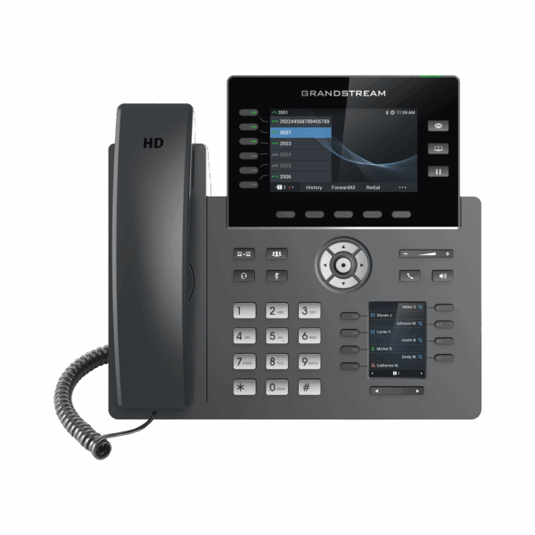 Teléfono IP Wi-Fi, Grado Operador, 6 líneas SIP con 6 cuentas, pantalla a color 4.3", puertos Gigabit, Bluetooth, PoE, codec Opus, IPV4/IPV6 con gestión en la nube GDMS