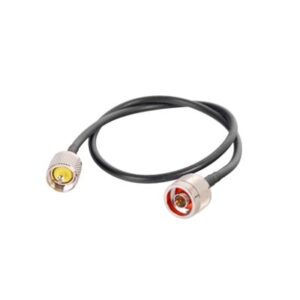 Jumper de 60 cm fabricado con cable RG-58U-SYS, conector “N” y “UHF” del otro extremo