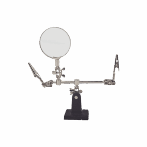 Soporte con lupa y dos brazos con clip. Ideal para trabajos de soldadura.