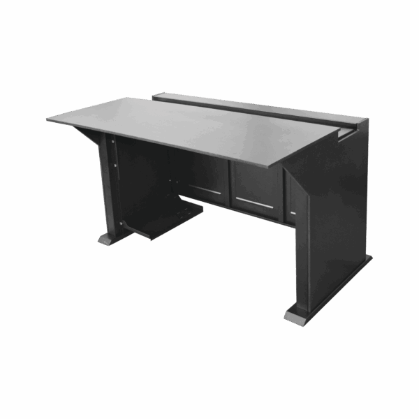 Escritorio Estación Mobiliaria Profesional de Monitoreo y Control / Videovigilancia / Acceso / Alarmas / Etc... / Metal Negro y Madera Tono Oscuro