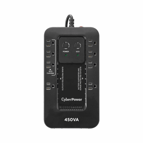 UPS de 450 VA/260 W, Topología Standby con Modo Ahorrador ECO, Entrada 120 Vca NEMA 5-15P, Con 8 Tomas NEMA 5-15R