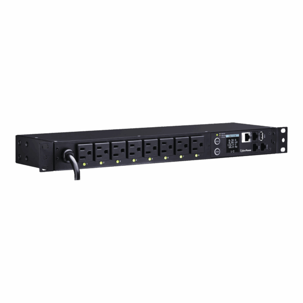 PDU Switchable por Toma, Para Distribución de Energía, Entrada 120 Vca NEMA 5-15P, Con 8 Salidas NEMA 5-15R, Horizontal 19in, 1UR