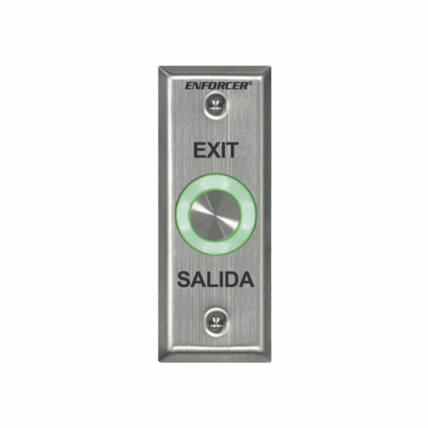 Botón de salida con aro iluminado color verde y rojo / IP65 / Buzzer / función toggle (enclavado) / Función temporizado / dos salidas de contacto NC/NO/ placa de acero inoxidable