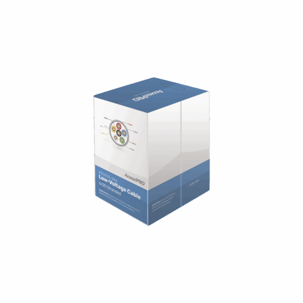 Bobina de 305 metros con 6 conductores de cobre trenzado calibre 20, aislamiento individual de FRPVC de alta calidad, cubierta exterior de PVC con protección anti-flama CM. Para aplicaciones de control de acceso