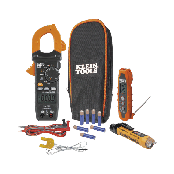 Kit de Prueba Eléctrica HVAC para Aire Acondicionado, Calefacción, Minisplits, etc. Medición de Voltaje CA/CC, Resistencia, Frecuencia, Capacitancia, Diodos, Temperatura, Ciclo, Micro Amperios CC.