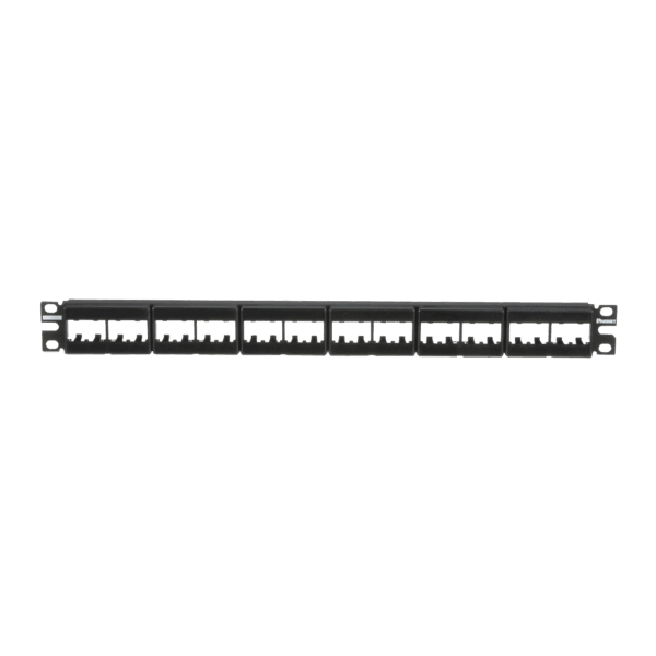 Panel de Parcheo Modular Mini-Com (Sin Conectores), Plano, Sin Blindaje, Con Etiqueta y Cubierta, de 24 puertos, 1UR