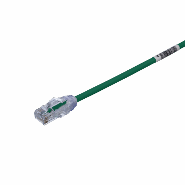Cable de Parcheo UTP, Cat6A, Diámetro Reducido (28 AWG), CM/LSZH, Color Verde, 8in (20.3cm)