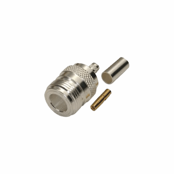 Conector N Hembra, de Anillo Plegable para Cables LMR-240, RG-8/X, 9258, Niquel/Oro/Teflón.