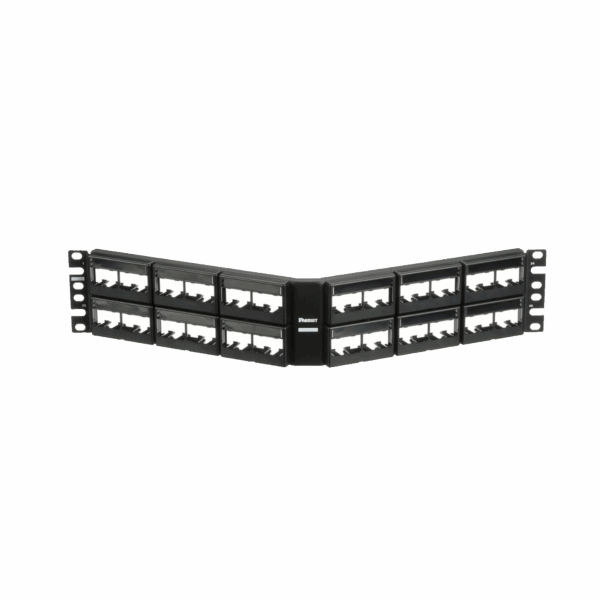 Panel de Parcheo Modular Mini-Com (Sin Conectores), Angulado, Sin Blindaje, Con Etiqueta y Cubierta, de 48 puertos, 2UR