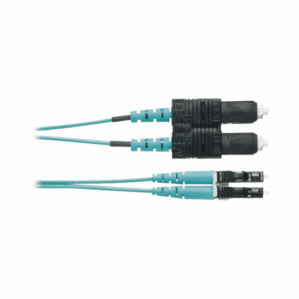 Jumper de Fibra Optica Multimodo 50/125 OM4, LC-SC Duplex, OFNR (Riser), Color Aqua, 2 Metros