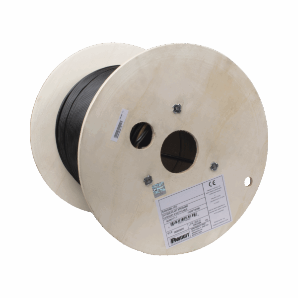 Bobina de Cable UTP de 4 Pares, PanNet, Para Exterior con Gel, Cat6 (23 AWG), Industrial para Climas Extremos, Color Negro, 305 m
