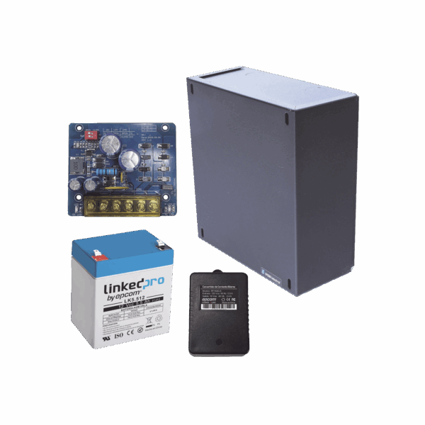 Kit con fuente PLB2 con salida de 12 Vcc a 2.5 Amper, incluye transformador y batería de 12 V a 5.5 Amper