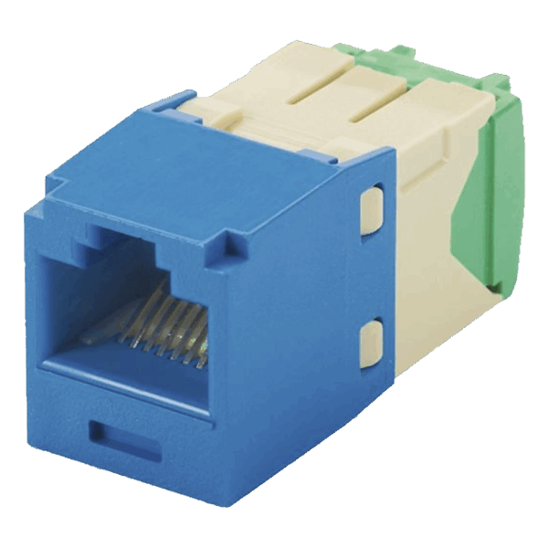 Conector Jack RJ45 Estilo TG, Mini-Com, Categoría 6, de 8 posiciones y 8 cables de Calibre 28/30 AWG, Color Azul