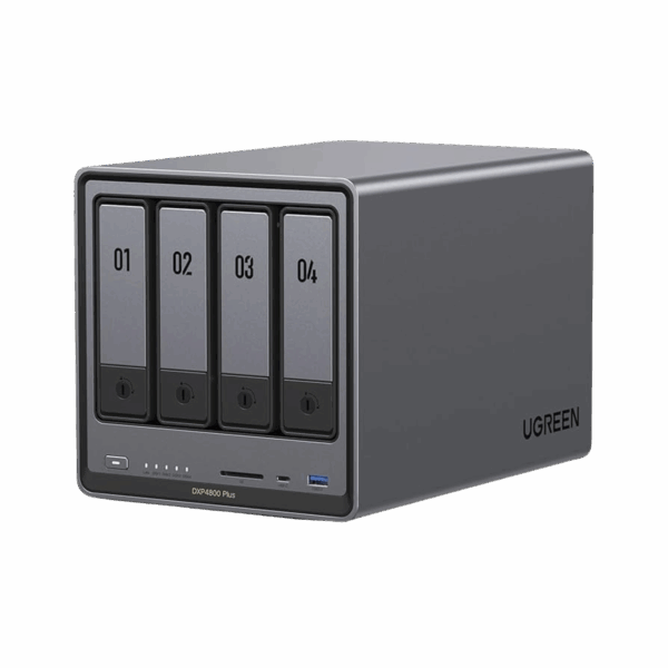 NASync DXP4800 Plus | SO UGOS Pro |  Pentium Gold 8505 Intel® Core™ i5 | 4-Bahias (SATA) hasta 96TB | 2* M.2 SSD hasta 16TB | 8GB DDR5 (Exp. a 64GB) | 2 Ethernet | HDMI 4K | 2* USB2.0 | 1*USB 3.2Gen1 | 1* USB 3.2Gen2 | 1*USB-C 3.2Gen2 | SD 3.0