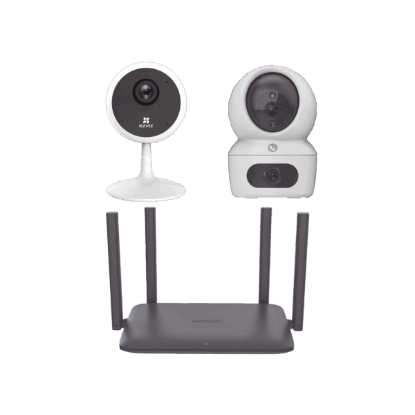 Kit de cámaras WiFi Para Uso en Interior / Incluye 1 pieza CS-H7C / 1 pieza CS-C1C / 1 Pieza de Router DS-3WR15X / Detección de Movimiento / Audio Bidireccional / 4 Puertos 1000 Mbps / Visión nocturna a color / Grabación en la