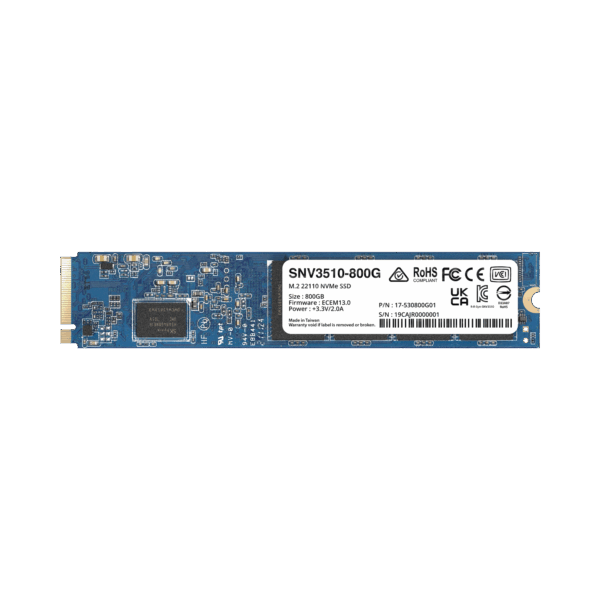 SSD 800GB NVMe M.2 22110, diseñada para Synology NAS con ranuras M.2 integradas