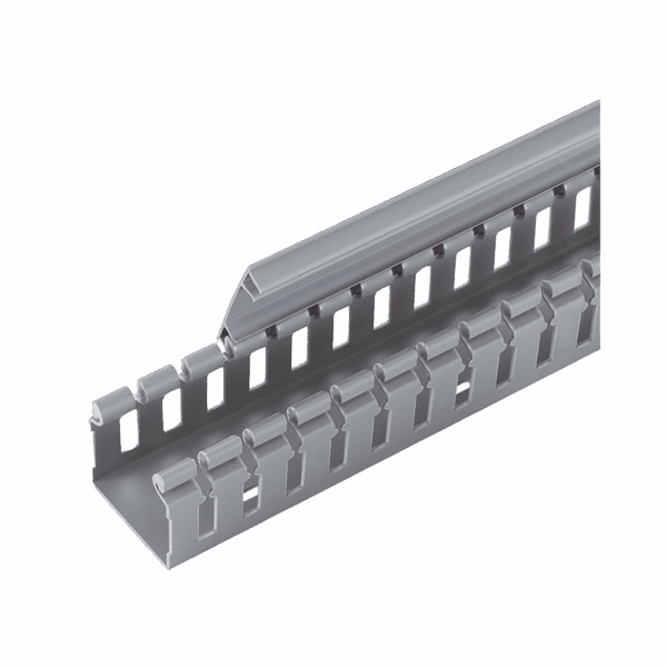 Canaleta Ranurada de PVC sin Tapa, Tipo H (Tapa Abisagrada), 55.1 mm de Ancho, 50.3 mm de Alto y 1828.8 mm de Largo, Color Gris