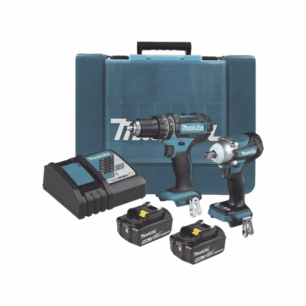 Kit de Rotomartillo Atornillador DHP482 + Atornillador de Impacto DTW301, incluye 2 Baterías BL1850B, 1 Cargador DC18SD y Maletín Plastico